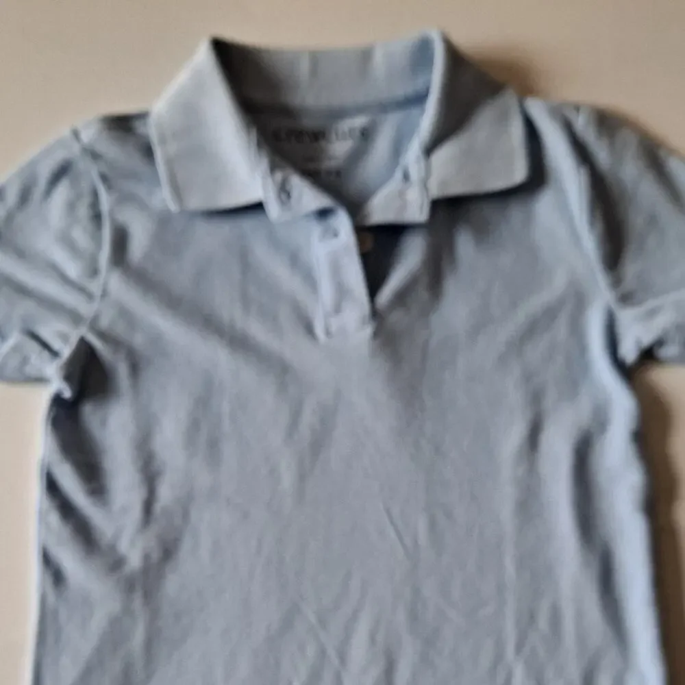 NWT Crewcuts Piqué Polo Shirt Short Sleeve Faded Chambray Blue Girls Size 4-5
